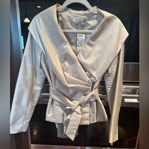 Calvin Klein Cream Satin Wrap Blazer